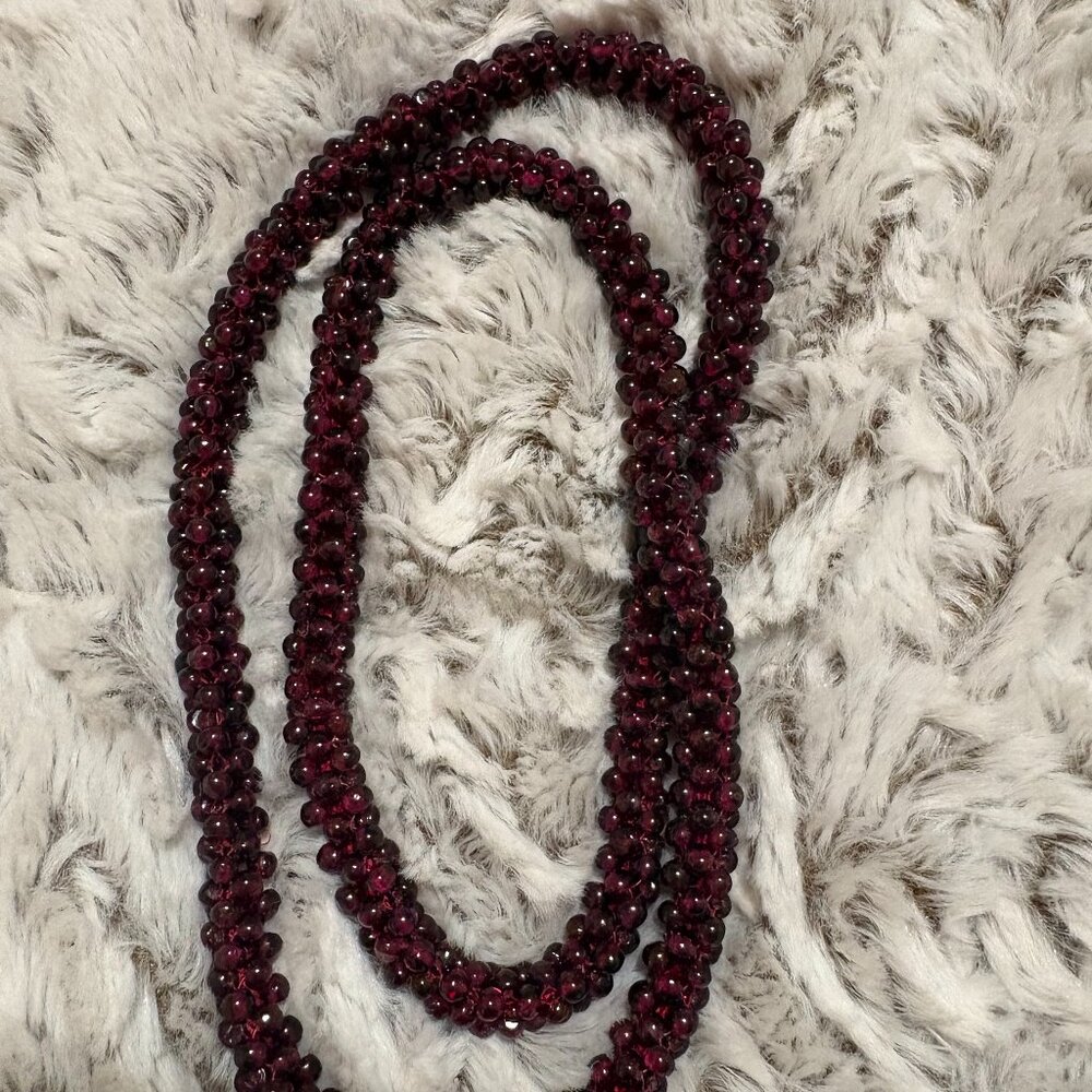 Vintage Garnet Braided Rope Necklace 26 Inches - Picture 2 of 6